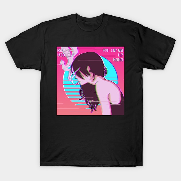Vaporwave Aesthetic Emo Anime Girl Sad Japanese Lofi Retro Gift T-Shirt by Alex21